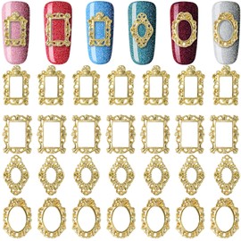 Pndeyo 40pcs 3D Metal Nail Charms, Frame Gothic Nail Art Charms, Gold Nail Jewels Art Decoration for Women Girls Acrylic Nail DIY Craft Design Manicure Accessories
