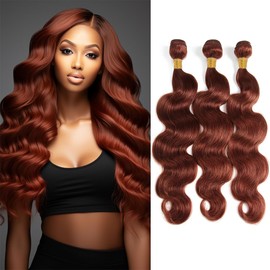 24 26 28 Inch Reddish Brown Body Wave Bundles Human Hair Auburn Brown Bundles Color 33 Human Hair Body Wave Bundles Double Weft Remy Hair Wet and Wavy Bundles Silky and Soft for Black Women
