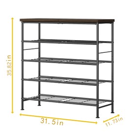 SUOERNUO Shoe Rack Organizer 5 Tier for Closet Entryway Free Standing Metal Storage Shoe Shelf with MDF Top Board，Black+Rustic Brown