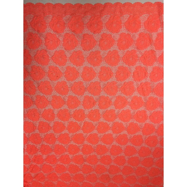 Flower Scallop Lace Non-Stretch Polyester Fabric (N.Coral)