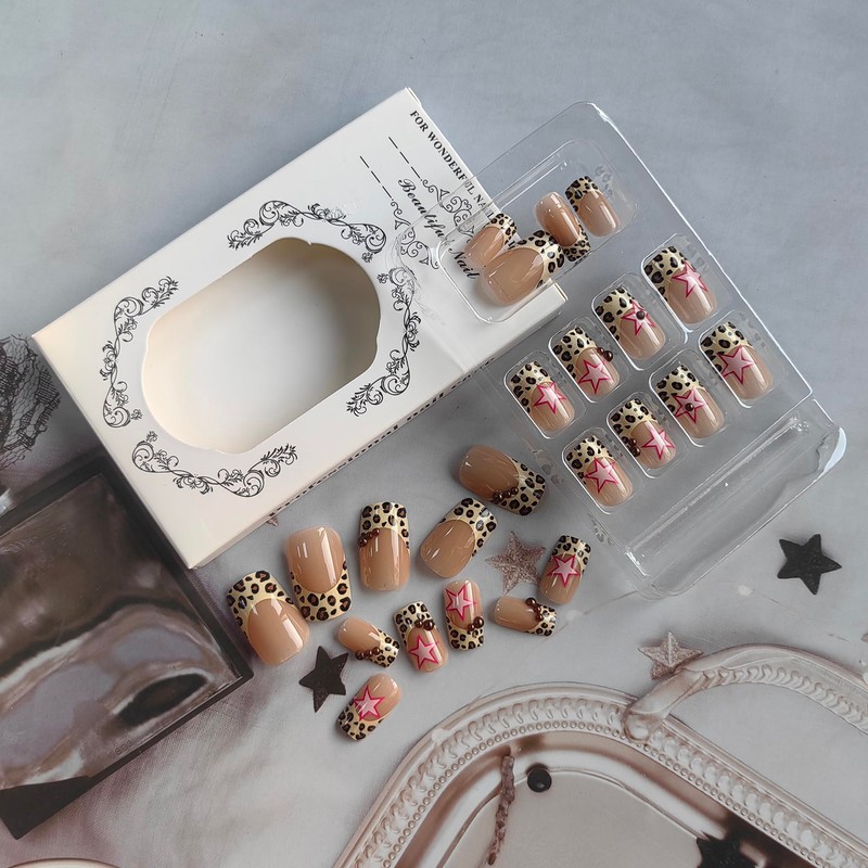 Brown French Tip Press on Nails Coffin Fake Nails with