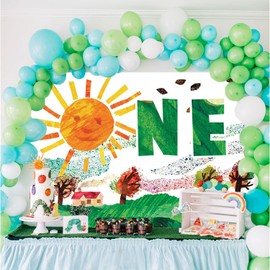 Cute Hungry Caterpillar Theme Happy Birthday Banner Backdrop Decorations Sun one Year Old Cartoon Hungry Caterpillar Birthday Party Sign, Birthday Photo Backdrop for Birthday Party Decoration