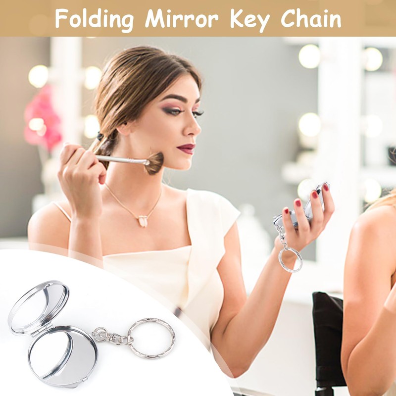 6 Pcs Round Mirror Keychain Compact Mirror Double Sided Folding