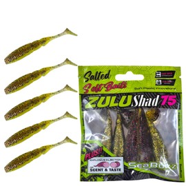 SEABUZZ Rubber Fish Fishing Lure Set Zulu Shad 5 Pieces x 75 mm - Pike Zander Perch Rubber Bait - Trout & Catfish Artificial Bait - Predator Fish Fishing Set - Fresh and Saltwater Fishing Equipment