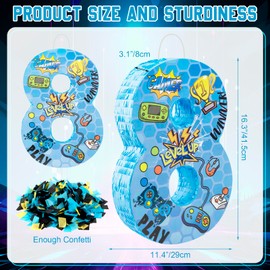 Simgoing Number 8 Video Game Piñata 16.5 Inch Gaming Controller Piñata for Game Party Supplies 8th Birthday Party Decorations Piñata with Confetti for Gaming Theme Party Carnival Events Decor