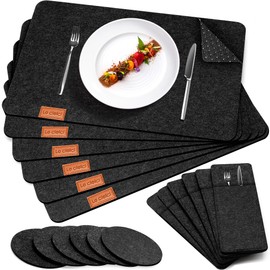 Place Mats Set of 6 Placemats, 6 Coasters and 6 Cutlery Bags. Non Slip Heat Resistant Felt Table Mats Washable Place Mats for Dinner Party Table Decoration