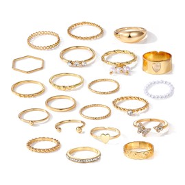 ZENGSING Women's Vintage Rings Set Vintage 5-21 Pieces Gold Knuckle Rings Stackable Boho Chunky Finger Rings Vintage Punk Ring, Metal, No Gemstone
