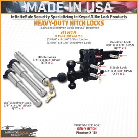 InfiniteRule Security 61819 | 3 Pack Mixed 2.5, Keyed Alike, Hitch Locks for Gen-Y Hitch Phantom-X 16K & Phantom Flip & Tow Hitches - Includes Lock for 2.5" Receiver