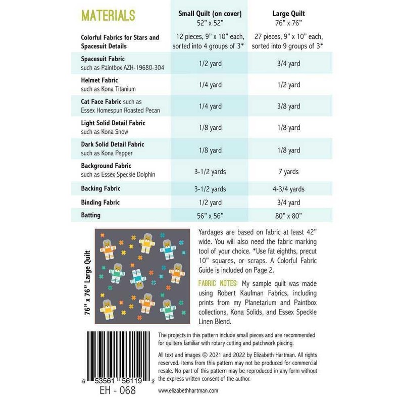 Elizabeth Hartman Cats in Space Quilt Pattern by
