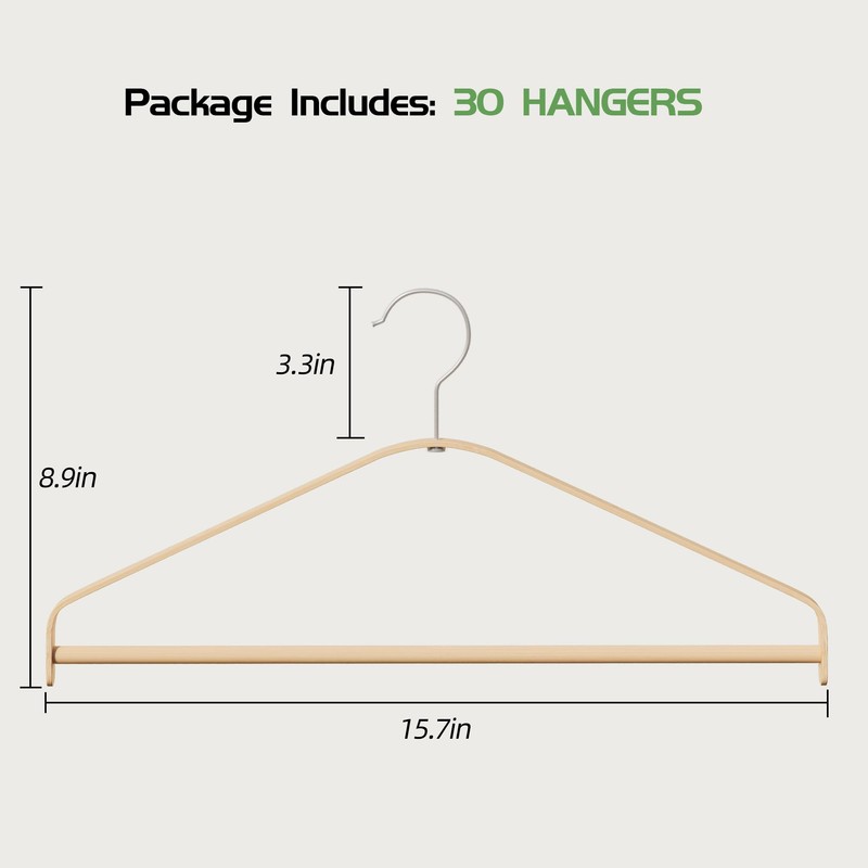 Bamboo Wood Hangers (Bamboo, 30 PCS)