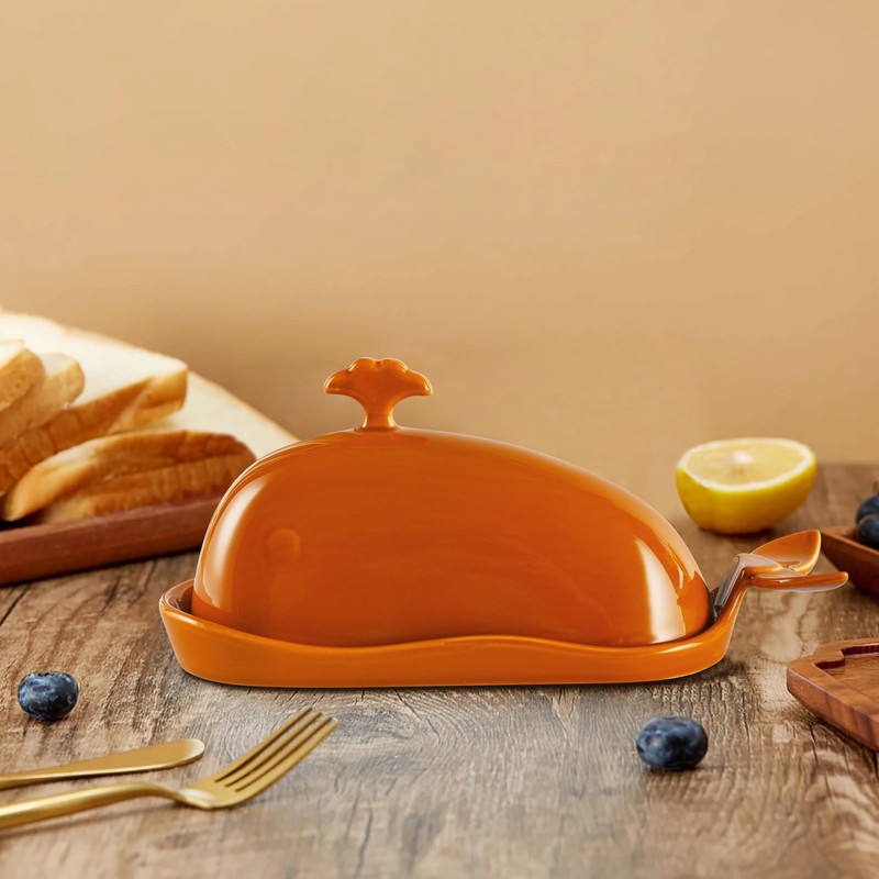 Orange Butter Holder with Lid for Modern Kitchen Decor and