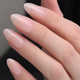 Light Natural Nude Press on Nails Almond Short, Glossy Short Almond Fake Nails Kit for Women, Soft Gel Press On Nail with Nail Glue, 15 Sizes 30Pcs Reusable Stick on Acrylic Fake Nail Manicure Set