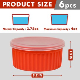 Koluti Nonstick Silicone Ramekins 4 oz with Lid, 6-Pack Oven Safe Creme Brulee Bowl for Baking, Mini Souffle Ice Cream Dessert Pudding Dipping Sauce Cups, BPA Free, Microwave, Freezer, Dishwasher Safe