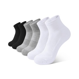 BOOPH 6 pares de calcetines acolchados para niños y niñas, calcetines atléticos para tobillo de 4 a 14 años, Negro Blanco Gris, 4-7 Años