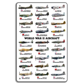 World War II Military Aircraft 8x12in Metal Tin Sign – WW2 Warplanes Art, Army Air Force Historical Poster