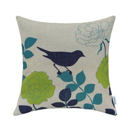 CaliTime Canvas Throw Pillow Cover Case for Couch Sofa Home Decoration Floral Cartoon Shadow Bird Silhouette 18 X 18 Inches Natural Ground Navy Bird