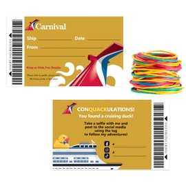 Cruising Duck Tags: Carnival Cruise Line Gold Sailing Card, Rubber Duck tag, 2x3.5" Business Card Size, with Hole and Rubber Bands(50pack)