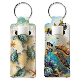 OLYCRAFT 2pcs Lipstick Holder Keychain Sea Turtle Lip Balm Holders Elastic Diving Fabric Lipstick Keychain Portable Lippy Holder Bags Ocean Lipsticks Sleeve Key Ring Holders for Rouge Chapstick