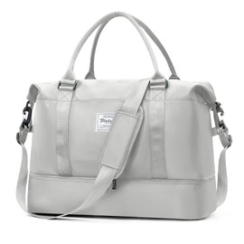 Travel Duffel Bag, Sports Gym Tote Bag for Women, Carry on Luggage Bag for Airplanes, Lightweight Weekender Overnight Shoulder Bag Waterproof Beach Hospital Bag with Shoes Compartment,A8-Light Grey