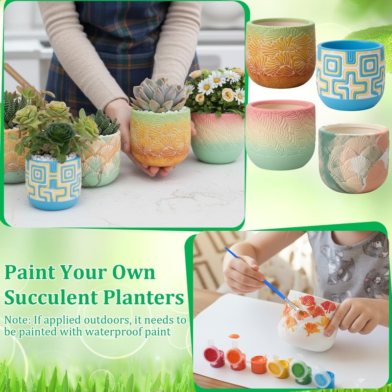 Zubebe 12 Pcs Paint Your Own Ceramic Pots Bulk Unfinished