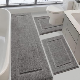 IM HOME Bathroom Rugs Set 3 Pieces, Extra Soft Absorbent Microfiber Thick Bath Mat, Non-Slip Backing, Quick Dry, Machine Washable Bath Mats for Bathroom Floor, Tub, Toilet and Shower, Grey