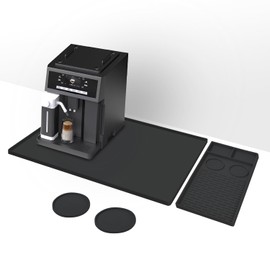 Coffee Machine Mat Sets Silicone Dish Drying Pad Kitchen Station Pad Accessories Dish Drying Mat for Kitchen Counter (Black)