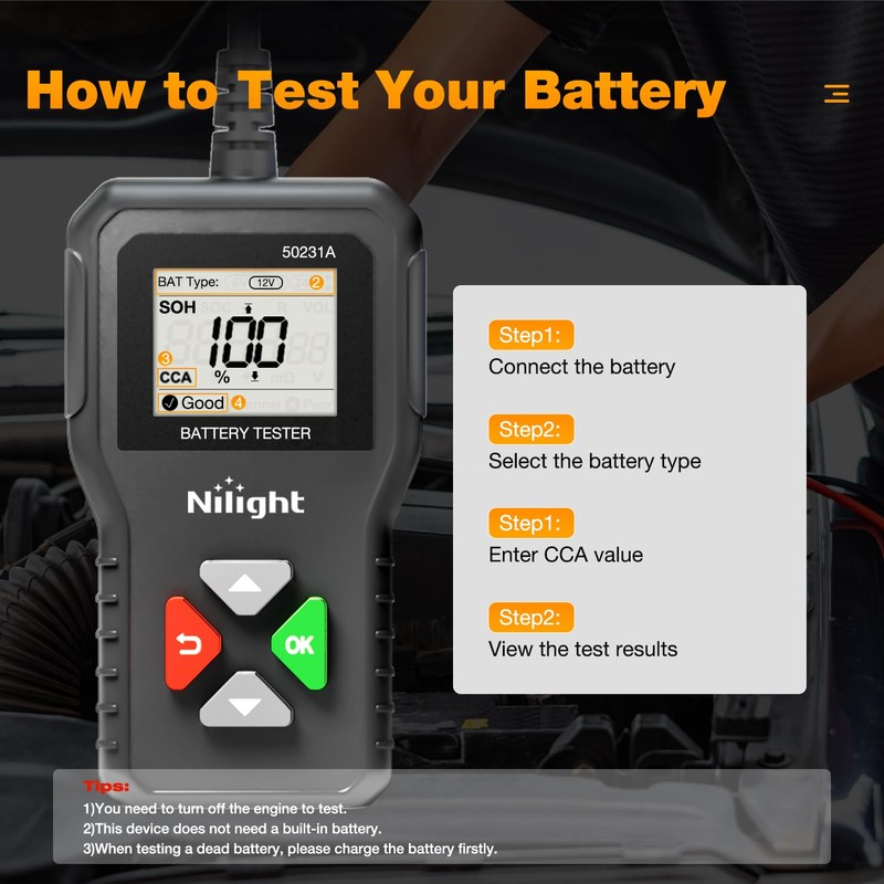 Nilight Car Battery Tester 6V 12V 24V Accurate Digital Auto