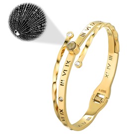 Flongo Women's Bracelet Stainless Steel Bracelet Women's Bangle BFF Chains with Roman Numerals Engraving Gold Golden Silver Elegant for Women, Metal