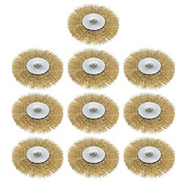 sourcing map 3-Inch Wire Wheel Brush Bench Brass Plated Crimped Steel with 1/4-Inch Arbor Hole 10 Pcs