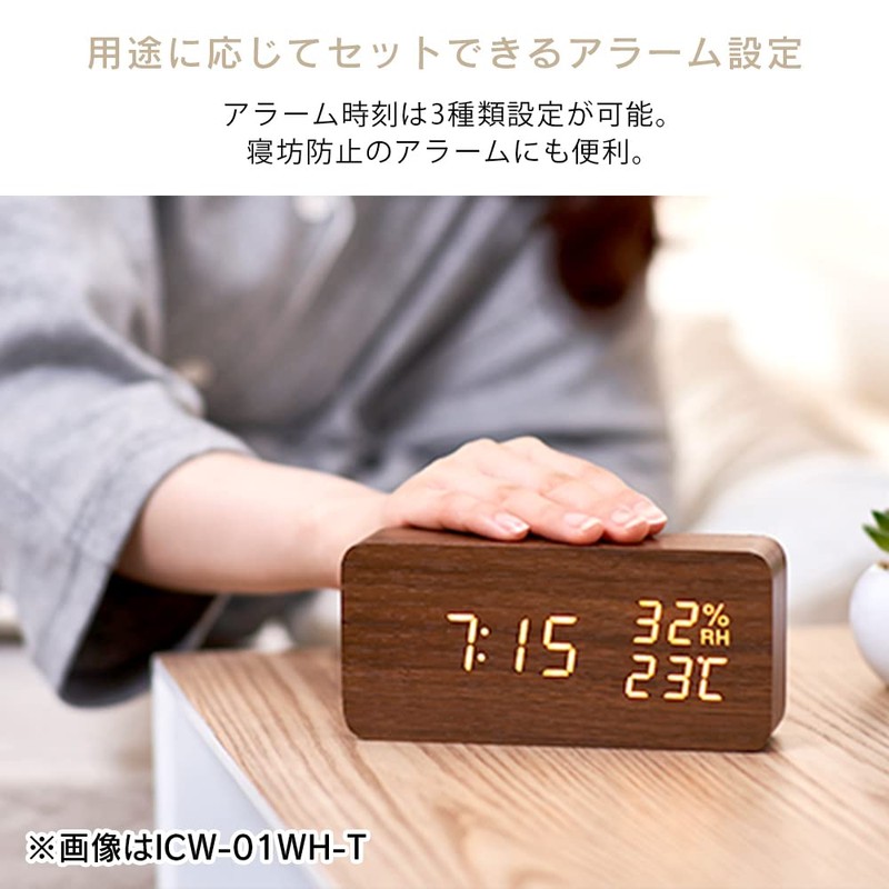 Iris Ohyama ICW-01W-B Alarm Clock, Digital, Temperature and Date Display,