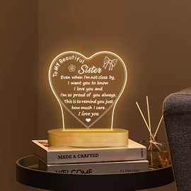 Attivolife Sister Gifts, to My Sister Lamp 3D Illusion LED Night Light, I Love You Table Decor for Girl Women Best Friend Friendship Xmas Birthday Thanksgiving Present