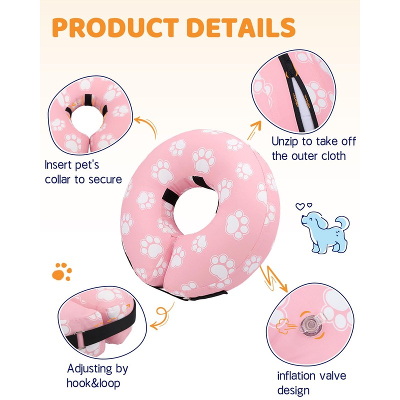 Supet Supet Inflatable Dog Cone Collar Alternative After Surgery, Dog