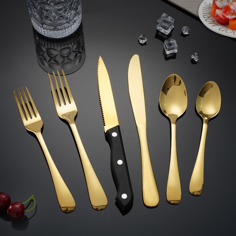 KOOMADE Silverware Sets with Steak Knife - 24 PC Stainless
