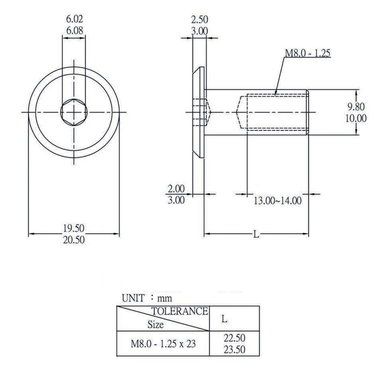 PARCO Sleeve Nuts M8 x 23 mm Hexagon Socket Screw