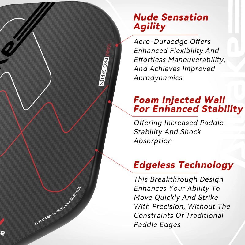 ALLWAKE 3K Raw Carbon Fiber Pickleball Hot Pressing Technology 16MM