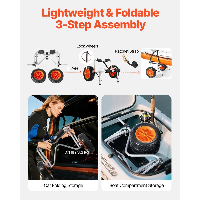 VEVOR Kayak Cart, 250 lbs Load Capacity, Foldable Kayak Trolley