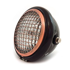 5.75" Bullet Side Mount Halogen Motorcycle Headlight w/Grill - Gloss Gloss Black Bronze