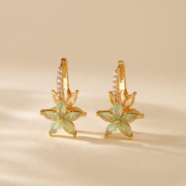 Dainty Flower Green White Crystal Hoop Earrings For Women Double Sided Diamond Studs Delicate Cz Floral Charm Small Huggie Hoops Cartilage Earring Birthday Wedding Fashion Jewelry Gifts, one size,