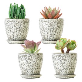 Bestseler 4 Inch Mini Plant Pots, Ceramic Succulent Planter with Drainage Hole and Saucers for Indoor Plants, Small Garden Pots for Succulent, Herb and Flower, Set of 4