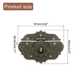 sourcing map Hasp Clasp Latch Lock, 97 x 78mm Decorative Retro Toggle Latch Zinc Alloy Hasp Lock for Jewelry Box Suitcase Toolbox Wooden Case, Bronze