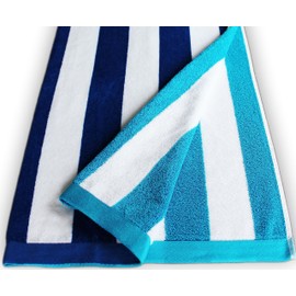 Beach Towels for Adults Large Size perfect fit for sun lounger towel Soft velour cotton with quick dry terry towel reverse Couple beach towel sets mix & match for family pool towel (BLUE STRIPE)
