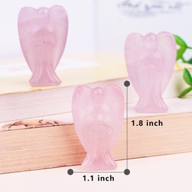 QLRSUXN Rose Quartz Angel Crystal Statue,Hand-Carved Polished Angel Figurines Healing Crystal Decor,Pink Cute Guardian Angel,Home Office Decoration Christmas Meditation Spiritual Gifts for Women