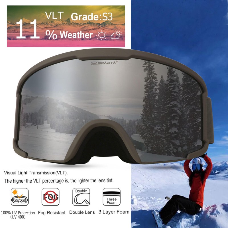 OUTDOOR SPARTA Adult Ski Goggles (9. Grey Frame, Full Lens