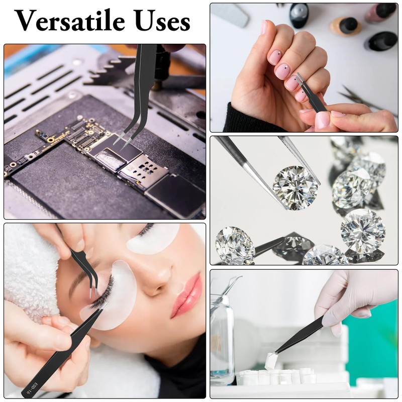 7x Tweezers Set Rustproof Antistatic for Computers, Electronic Repairs, Jewellery,