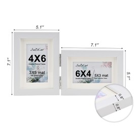 SaZiCat Double Hinged 4X6 Picture Frame with Real Glass-Tabletop or Wall Mounted, Display for 3X5 & 4X6 Photos (with/without Mat)-Matte White, For Family Photos & Wedding Memories-B4664