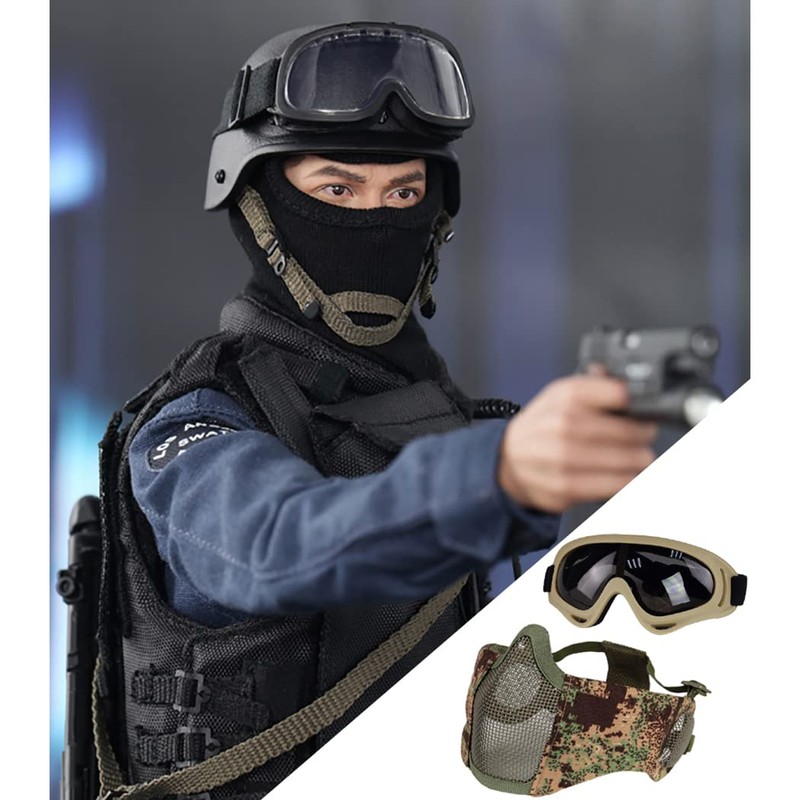 Yzpacc Airsoft Mask with Glasses, Foldable Half Face Airsoft Mesh