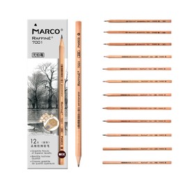 Marco 7001 Drawing Pencils Professional Fine Art Empites 1 Dozen 2H -14B Sketching Wood Pencils Hex Shaft (7001-MIX-H1, 12 Pack)