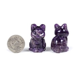 Justinstones African Amethyst Crystal Carved 40mm Cat Statue for Healing Reiki Spiritual Gift Cute Meditation Office Room Desk Decor