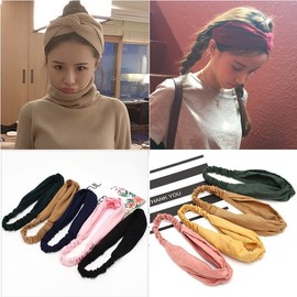 New Cross Elastic Sports Headband for Women - Solid Color Face Washing Hair Accessory One Size/Knit 5 Dark Green 15ea
