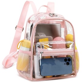 abshoo Clear Mini backpack Stadium Approved 12x12x6 Clear Bag Transparent Small Backpacks (Pink)